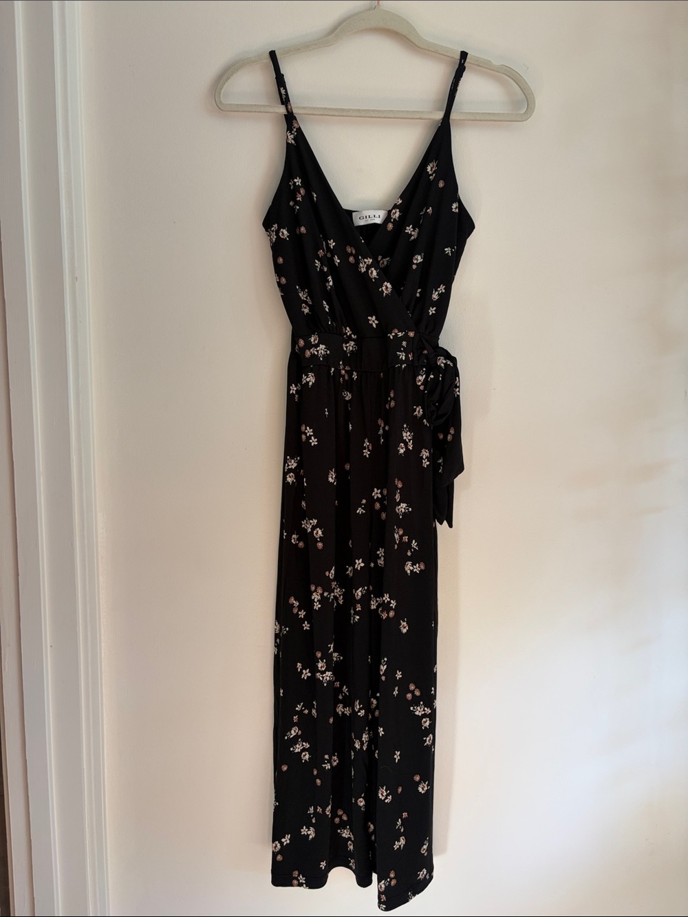 Black Floral Wrap Jumpsuit with Pockets